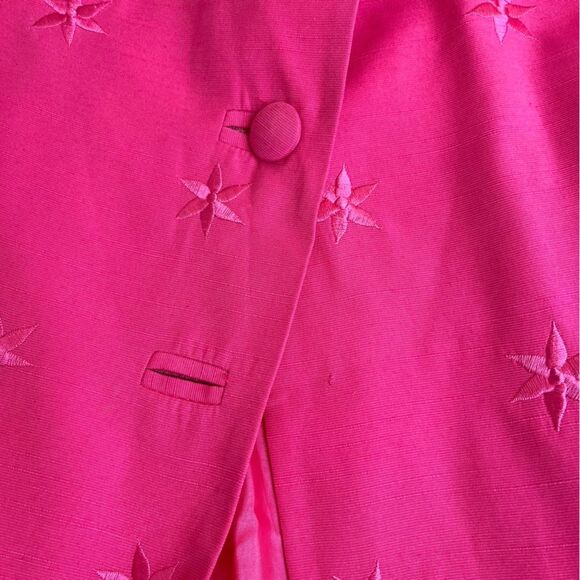 Vintage On Broadway Embroidered Flower Pink Duster Jacket Poly Crepe Women 22 - Picture 10 of 14